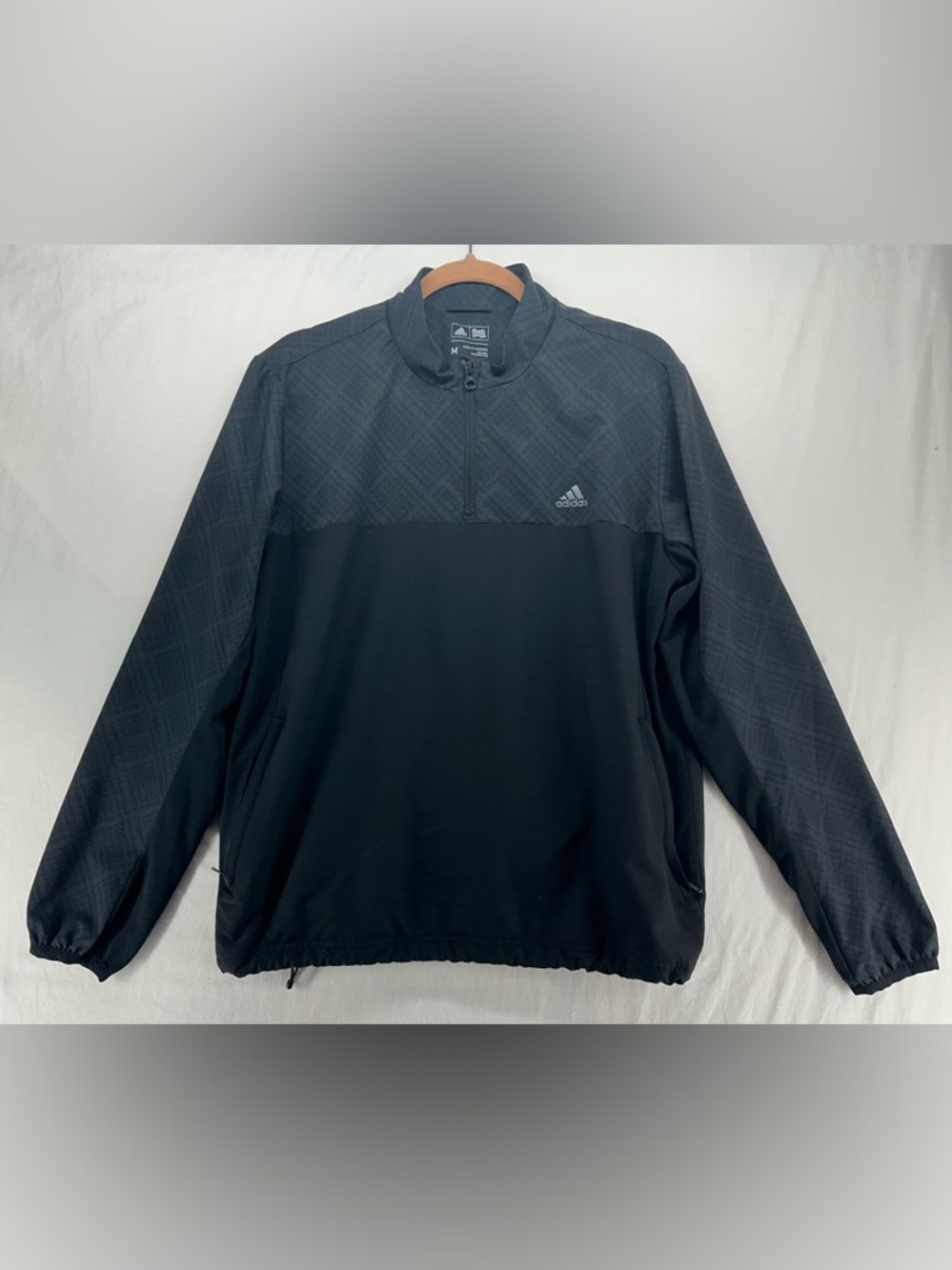 Adidas Jacket Mens‎ Medium Black 1/4 Zip Windbreaker Golf Pullover
